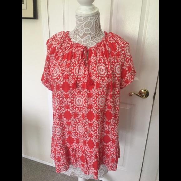 St John’s Bay XL tunic/top coral & white 44”bust - Picture 1 of 6